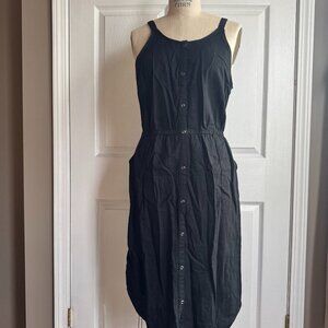 Black Linen Button Front Tulip Hem Dress Gently Used Adjustable Straps Old Navy